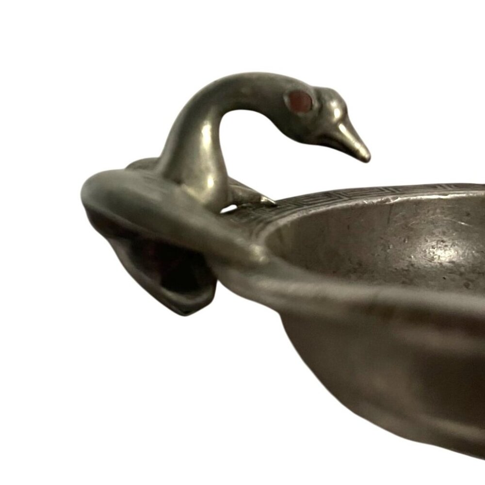 Vintage Yamaka & Co Japan Pewter Goose Tray Red (Possible Jade/Coral) Eyes